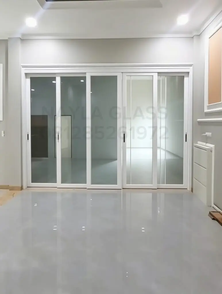 Pintu Sliding swing Aluminium Kaca 5daun